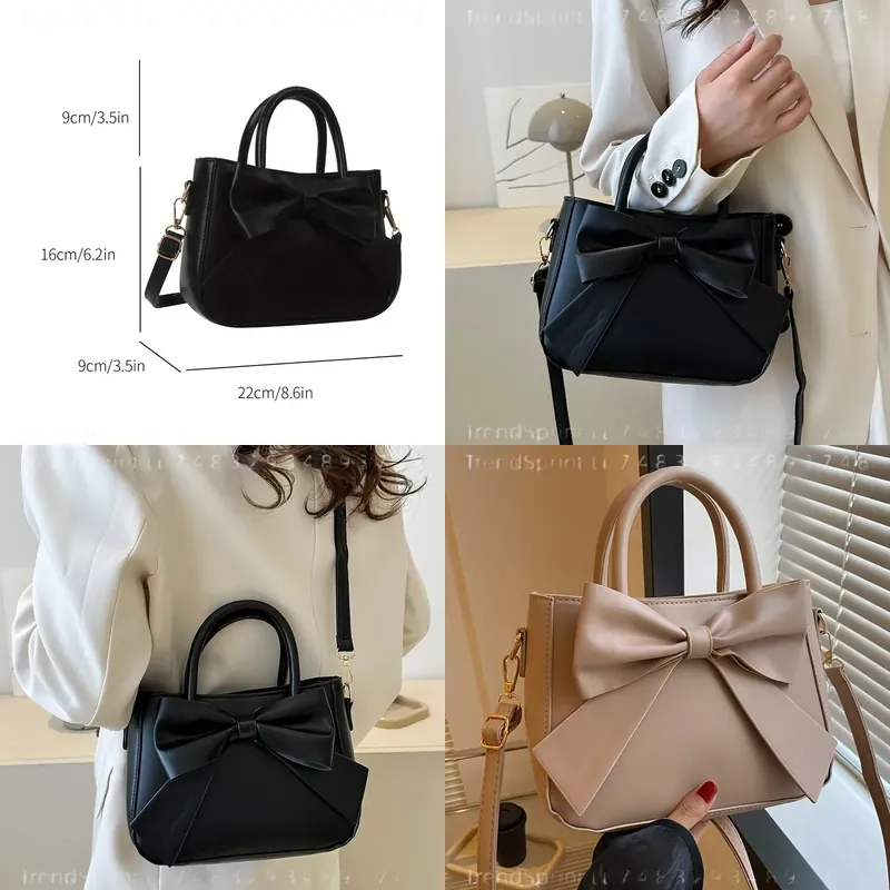 Women'S Bags For Work - حقيبة يد أنيقة سوداء بفيونكة للنساء