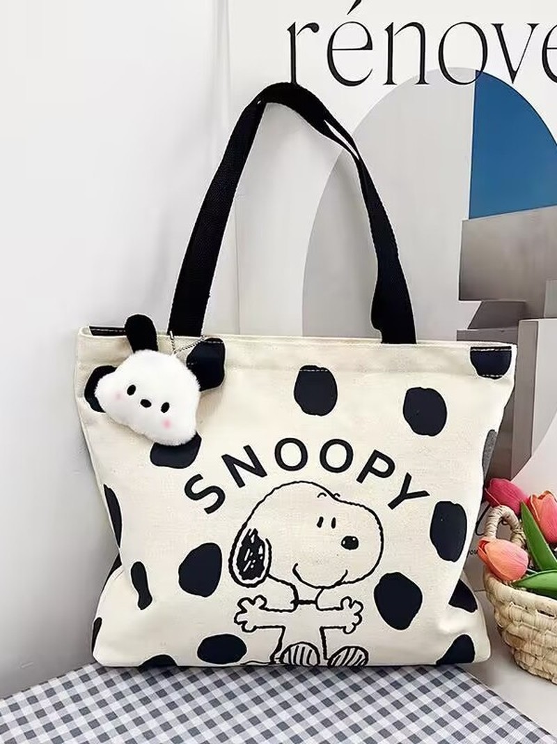 Women Bags Medium Size - حقيبة كتف قماشية بتصميم سنوبي الكرتوني