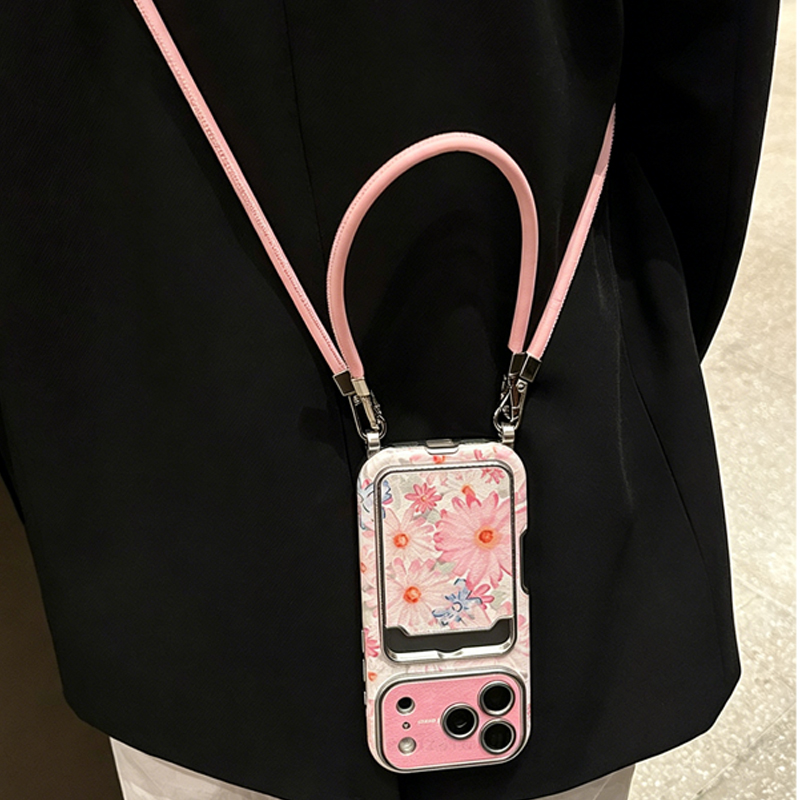 Phone Bag Crossbody - حافظة هاتف وردية بنقشة زهور وملمس