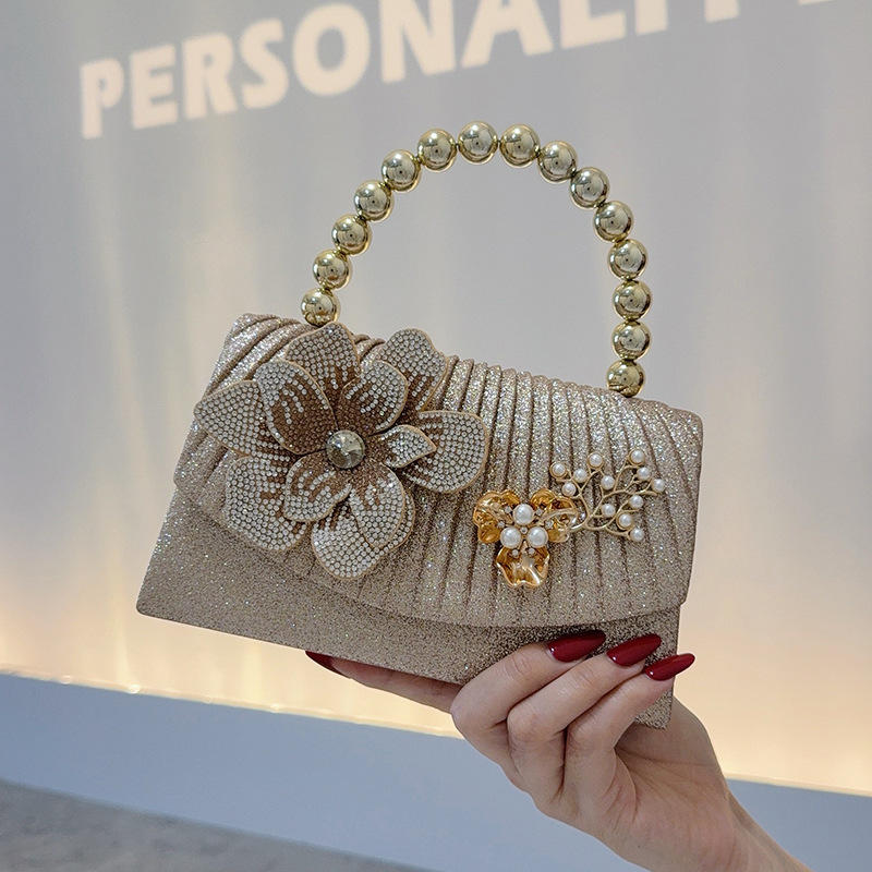 حقيبة عشاء مزينة بزهور ماسية ذ - مراجعة Women Bags Golden وسعره