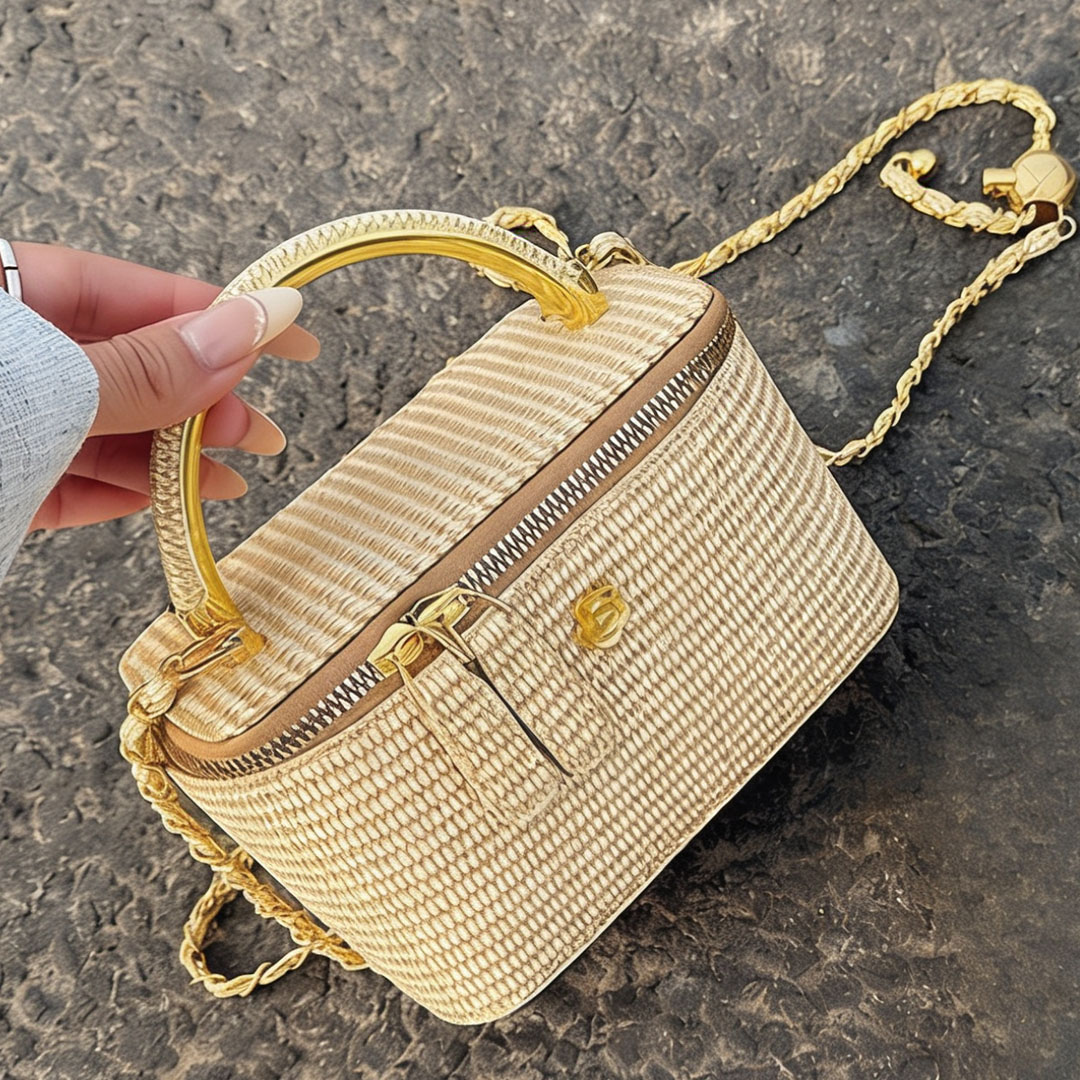حقيبة صندوقية بنمط منسوج جديد  - مراجعة Women Bags Golden وسعره